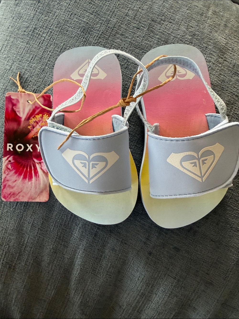 Roxy Kids Gradient Slide Sandals - Pink, Yellow & Light Blue Strap